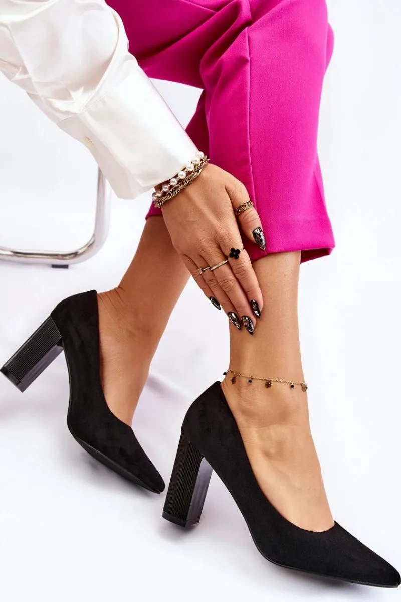 New Boto Zamszowe Czółenka Na Modnym Obcasie Czarne Estellia