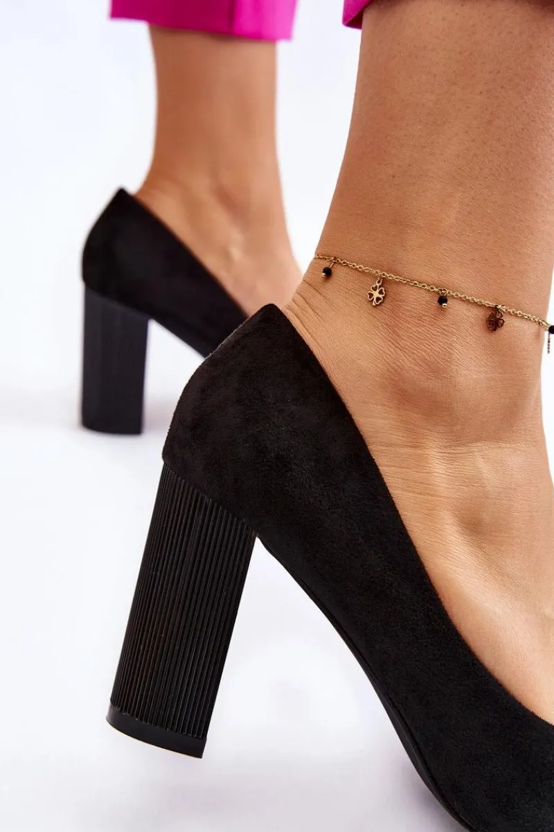 New Boto Zamszowe Czółenka Na Modnym Obcasie Czarne Estellia