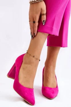 Hot Boto Zamszowe Czółenka Na Modnym Obcasie Fuksja Estellia