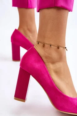 Hot Boto Zamszowe Czółenka Na Modnym Obcasie Fuksja Estellia