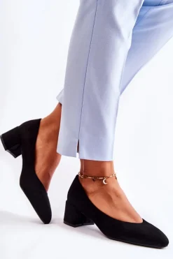 Czółenka Zamszowe|Czółenka Na Słupku>Boto Zamszowe Czółenka Na Niskim Słupku Czarne Torino