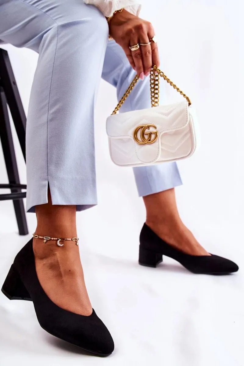 Czółenka Zamszowe|Czółenka Na Słupku>Boto Zamszowe Czółenka Na Niskim Słupku Czarne Torino