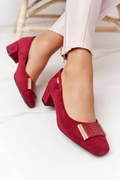 Buty Sergio Leone Zamszowe Czółenka Na Obcasie Sergio Leone PB142 Bordowe