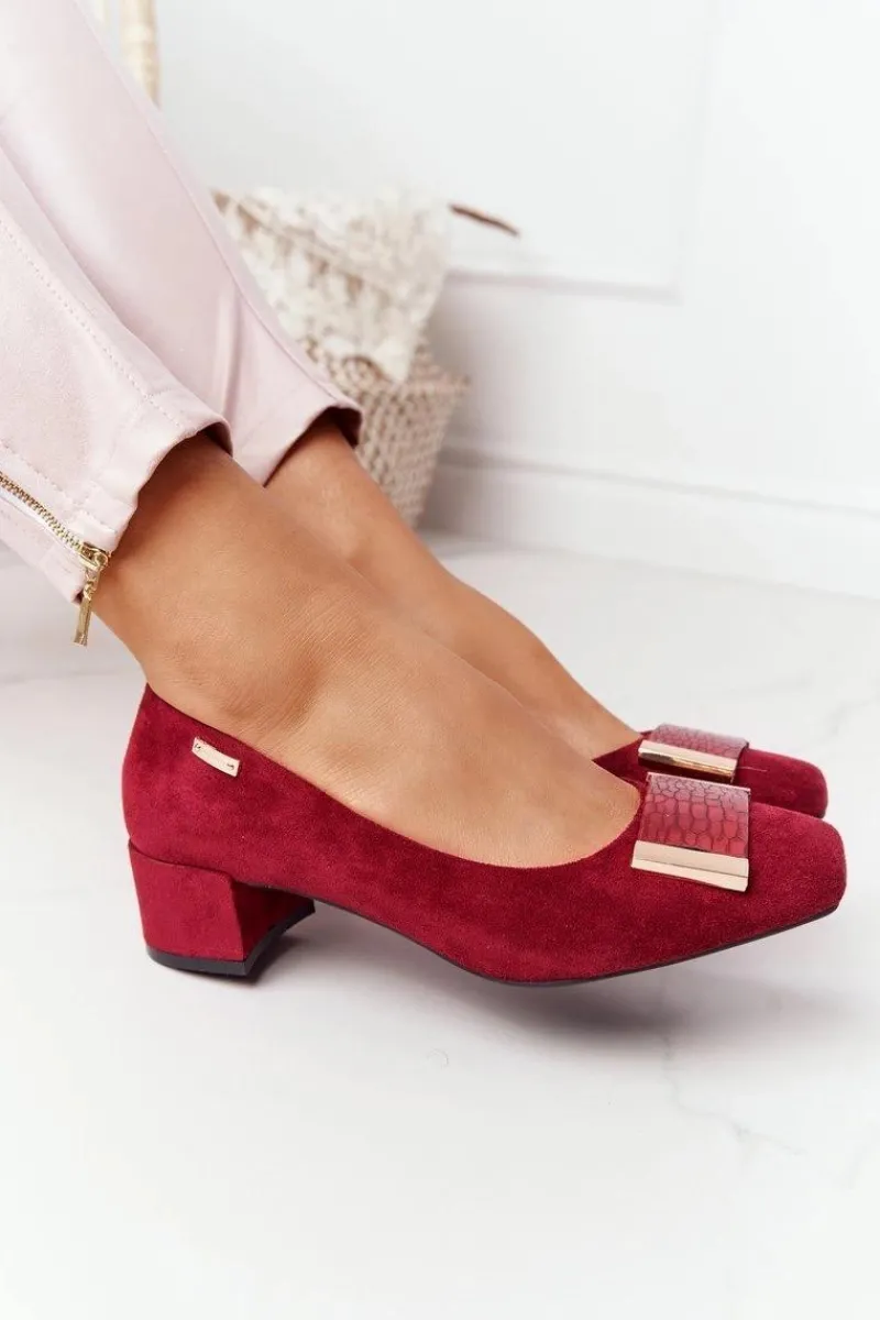 Buty Sergio Leone Zamszowe Czółenka Na Obcasie Sergio Leone PB142 Bordowe