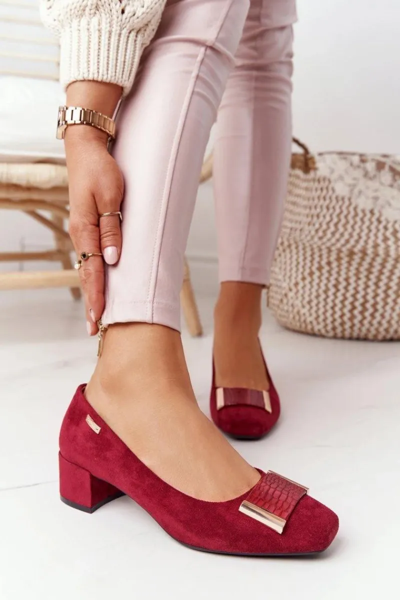 Buty Sergio Leone Zamszowe Czółenka Na Obcasie Sergio Leone PB142 Bordowe