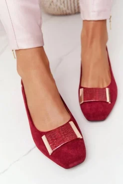 Buty Sergio Leone Zamszowe Czółenka Na Obcasie Sergio Leone PB142 Bordowe