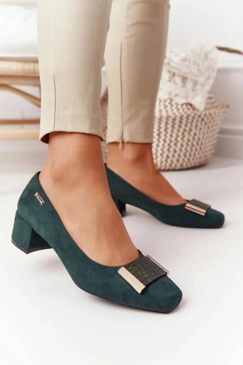 Best Zamszowe Czółenka Na Obcasie Sergio Leone PB142 Zielone Damskie Czółenka Klasyczne