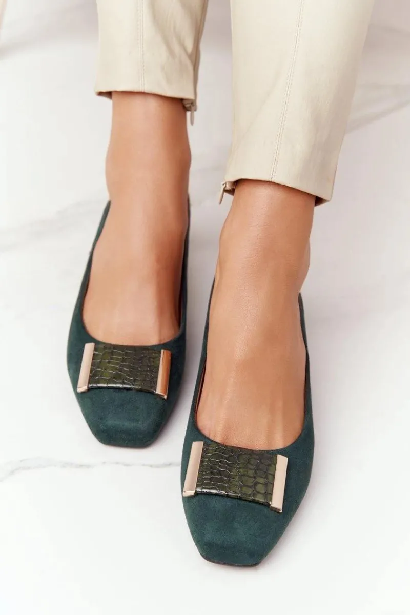 Best Zamszowe Czółenka Na Obcasie Sergio Leone PB142 Zielone Damskie Czółenka Klasyczne