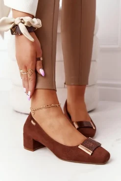 Sale Buty Sergio Leone Zamszowe Czółenka Na Obcasie Sergio Leone PB142 Brązowe