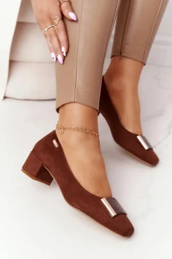 Sale Buty Sergio Leone Zamszowe Czółenka Na Obcasie Sergio Leone PB142 Brązowe