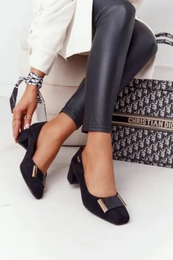 Online Zamszowe Czółenka Na Obcasie Sergio Leone PB142 Czarne Damskie Czółenka Klasyczne