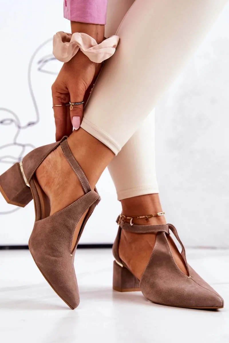 Online Zamszowe Czółenka Na Obcasie 2309 Beżowe Damskie Czółenka Zamszowe|Czółenka Na Słupku