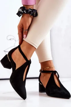 Czółenka Zamszowe|Czółenka Na Słupku>Laura Messi Zamszowe Czółenka Na Obcasie 2309 Czarne