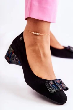 Buty Sergio Leone Zamszowe Czółenka Na Obcasie Sergio Leone PB149 Czarne