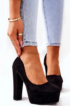 Czółenka Na Platformie|Czółenka Zamszowe>Boto Zamszowe Czółenka Na Platformie Czarne Bemiso