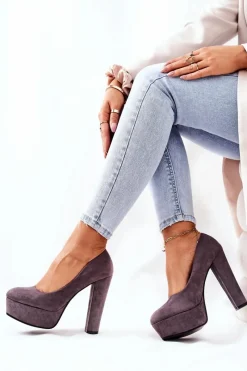 Czółenka Na Platformie|Czółenka Zamszowe>Boto Zamszowe Czółenka Na Platformie Szare Bemiso