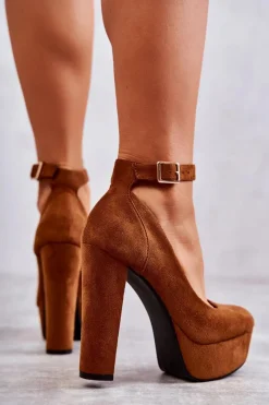 New Boto Zamszowe Czółenka Na Platformie Camel Rivia