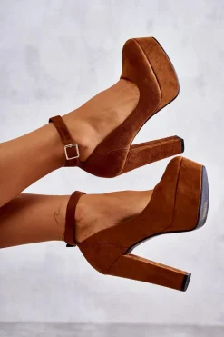 New Boto Zamszowe Czółenka Na Platformie Camel Rivia