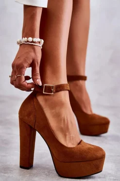 New Boto Zamszowe Czółenka Na Platformie Camel Rivia