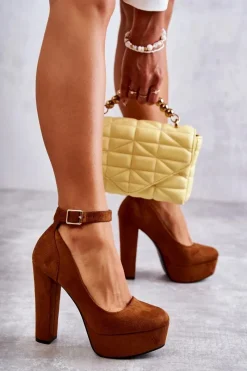 New Boto Zamszowe Czółenka Na Platformie Camel Rivia