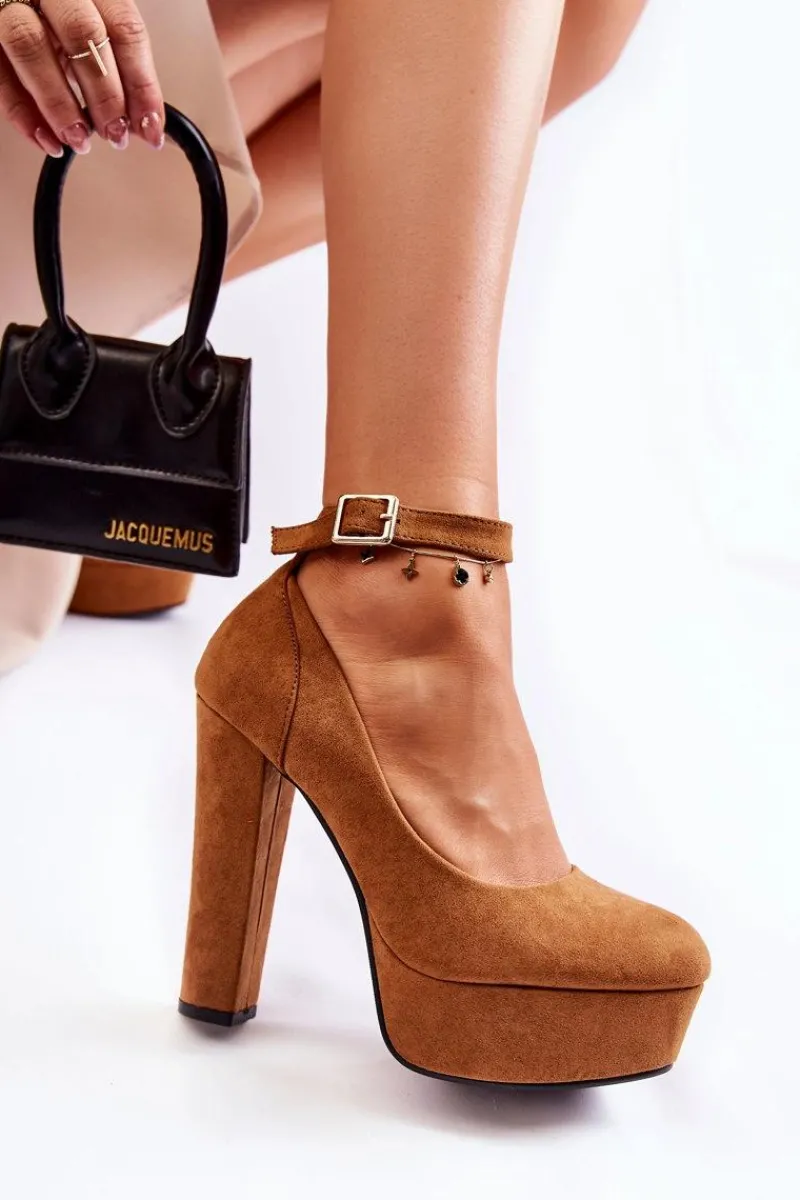 Outlet Zamszowe Czółenka Na Platformie Camel Gottie Damskie Czółenka Na Platformie|Czółenka Na Słupku