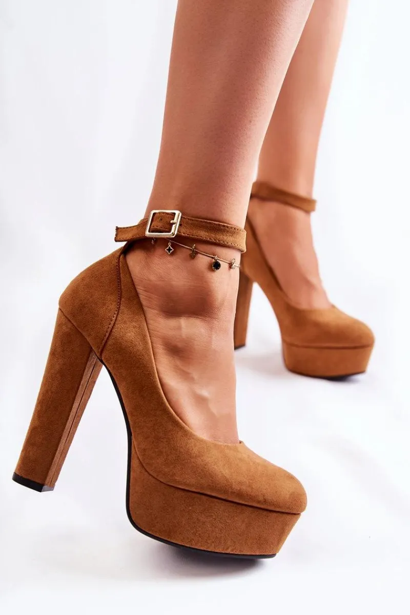 Outlet Zamszowe Czółenka Na Platformie Camel Gottie Damskie Czółenka Na Platformie|Czółenka Na Słupku