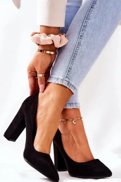 Boto Zamszowe Czółenka Na Słupku Czarne Valoris