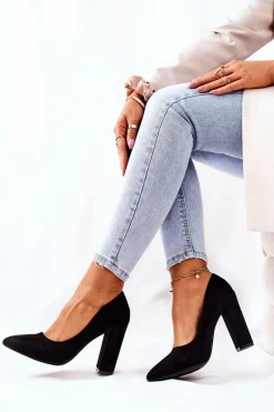 Boto Zamszowe Czółenka Na Słupku Czarne Valoris