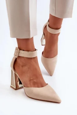 Sale Boto Zamszowe Czółenka Na Słupku Beżowe Lodho