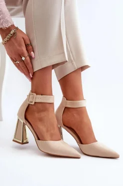 Sale Boto Zamszowe Czółenka Na Słupku Beżowe Lodho