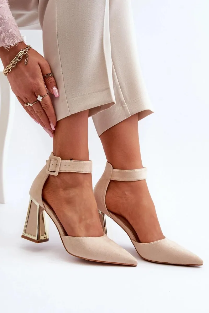 Sale Boto Zamszowe Czółenka Na Słupku Beżowe Lodho