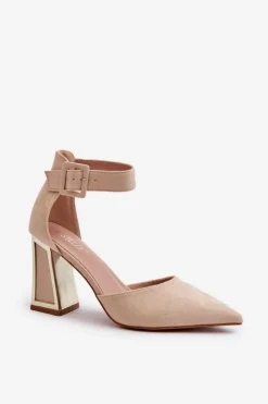 Sale Boto Zamszowe Czółenka Na Słupku Beżowe Lodho