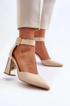 Sale Boto Zamszowe Czółenka Na Słupku Beżowe Lodho