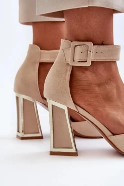 Sale Boto Zamszowe Czółenka Na Słupku Beżowe Lodho