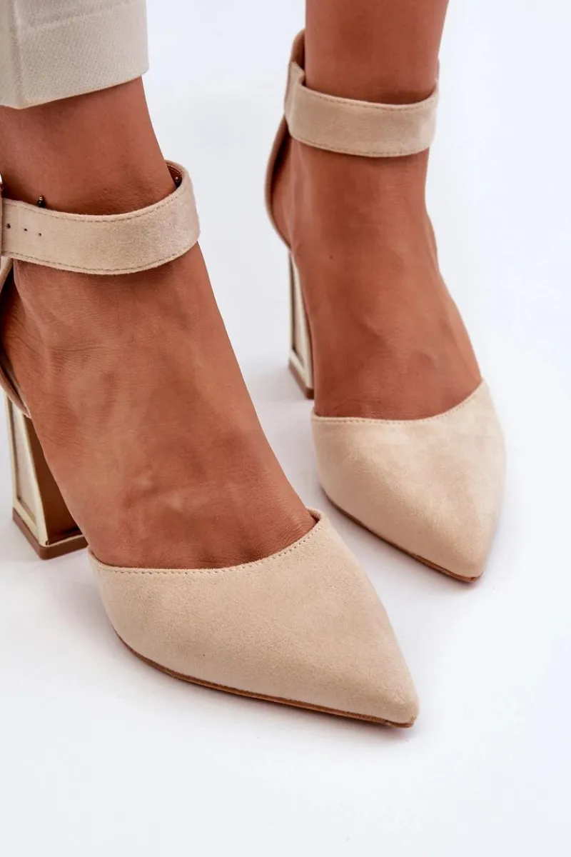 Sale Boto Zamszowe Czółenka Na Słupku Beżowe Lodho