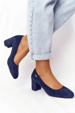 Online Buty Sergio Leone Zamszowe Czółenka Na Słupku Sergio Leone PB178 Granatowe