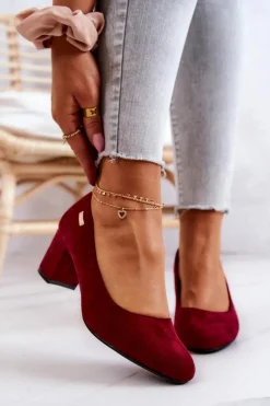 Hot Buty Sergio Leone Zamszowe Czółenka Na Słupku Sergio Leone PB178 Bordowe