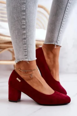 Hot Buty Sergio Leone Zamszowe Czółenka Na Słupku Sergio Leone PB178 Bordowe