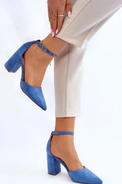 Online Zamszowe Czółenka Na Słupku Niebieskie Lexie Damskie Czółenka Zamszowe|Czółenka Na Słupku