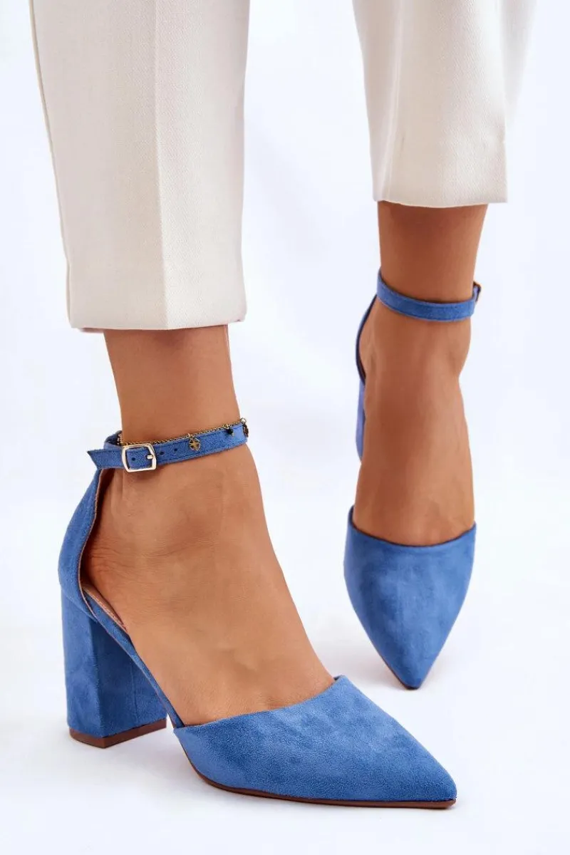 Online Zamszowe Czółenka Na Słupku Niebieskie Lexie Damskie Czółenka Zamszowe|Czółenka Na Słupku