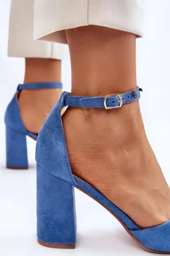 Online Zamszowe Czółenka Na Słupku Niebieskie Lexie Damskie Czółenka Zamszowe|Czółenka Na Słupku