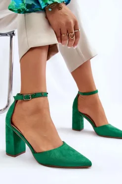 Best Zamszowe Czółenka Na Słupku Zielone Lexie Damskie Czółenka Zamszowe|Czółenka Na Słupku