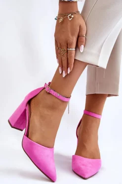 Hot Boto Zamszowe Czółenka Na Słupku Różowe Lexie