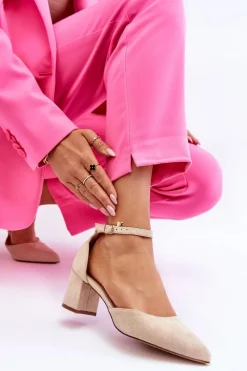 Czółenka Na Słupku|Czółenka Klasyczne>Boto Zamszowe Czółenka Na Słupku Beżowe Promise