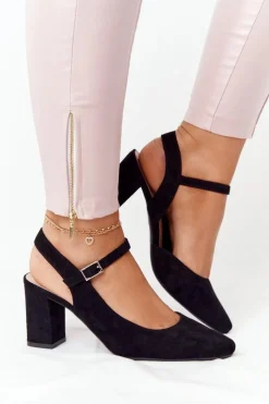 New Zamszowe Czółenka Na Słupku Sergio Leone PB446 Czarne Damskie Czółenka Na Słupku