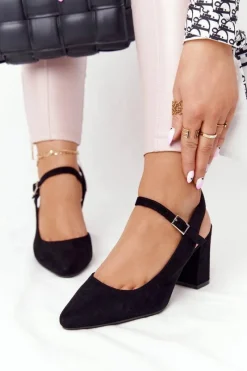 New Zamszowe Czółenka Na Słupku Sergio Leone PB446 Czarne Damskie Czółenka Na Słupku