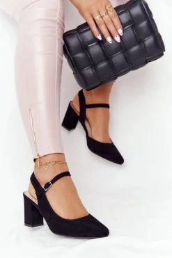 New Zamszowe Czółenka Na Słupku Sergio Leone PB446 Czarne Damskie Czółenka Na Słupku