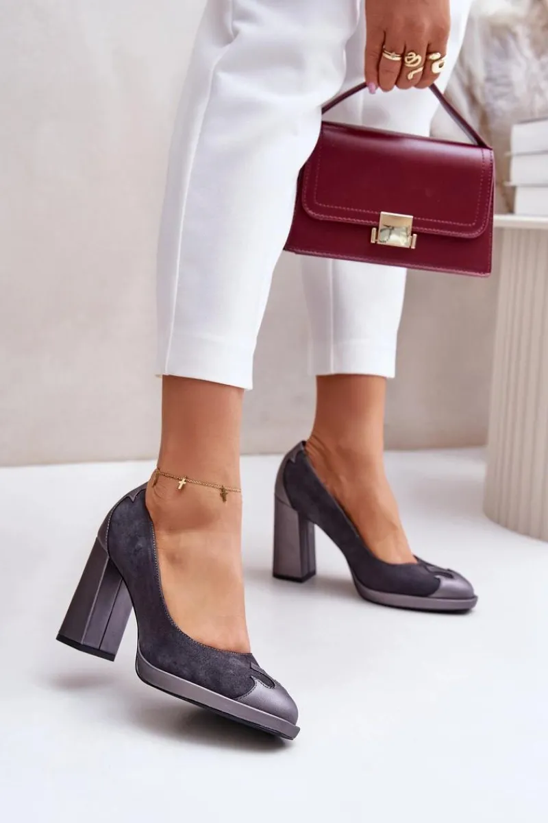 Czółenka Zamszowe|Czółenka Na Słupku>Laura Messi Zamszowe Czółenka Na Słupku 2702 Szare