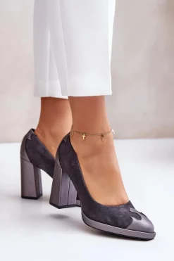 Czółenka Zamszowe|Czółenka Na Słupku>Laura Messi Zamszowe Czółenka Na Słupku 2702 Szare