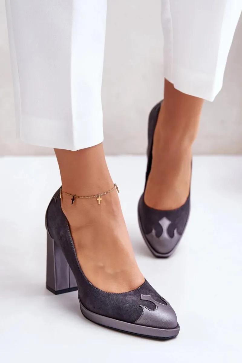 Czółenka Zamszowe|Czółenka Na Słupku>Laura Messi Zamszowe Czółenka Na Słupku 2702 Szare